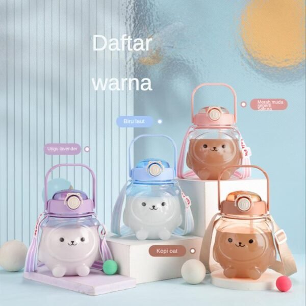Botol Air Minum Anak Sedotan Tali BPA Free Motif Japan Bear 1100 ML - Gambar 2