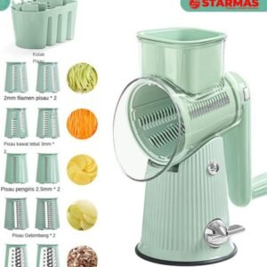 STARMAS Parutan Pengiris Pemotong Putar Buah Sayur dan Bawang Manual  5 Pisau 1 Handel Anti Slip Kualitas Premium Serbaguna Alat Dapur Multifungsi Kitchenware Sayuran Peralatan Plastik