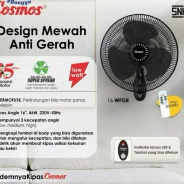 Cosmos 16 WFCR Wall Fan 16 Inch + Remote Daya 46 Watt Original