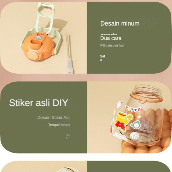 Botol Minum Anak Sekolah Sedotan Tali BPA Free Stiker Lucu 1300 ML - Gambar 5