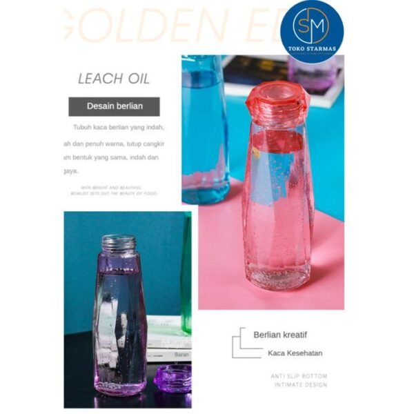 Botol Air Minum Kaca Crystal 450 ML Beraneka Warna 100% Original Biru Kuning Bottles Water Plastik Putih - Gambar 3