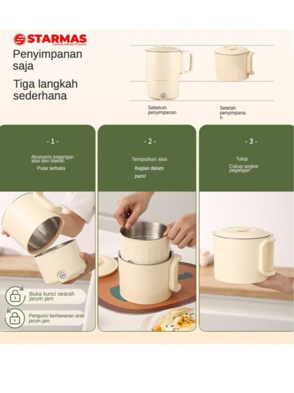 STARMAS Teko Lipat Listrik 1300 ML Portabel 304 Multi Fungsi Stainless Wadah - Gambar 4