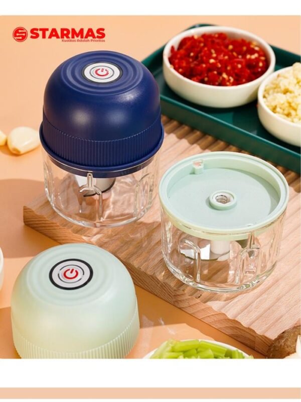 STARMAS Kaca Mini Chopper Blender Portable 3 pisau 260 ml Bumbu kapsul Alat 304 stainless steel Penggiling daging mpasi bayi Food Hijau Putih Biru Listrik - Gambar 3