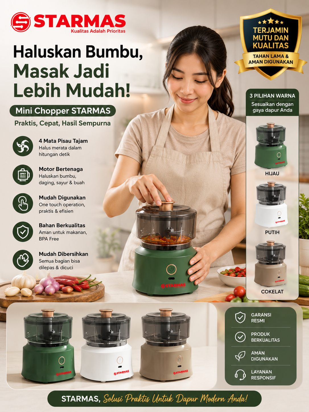 STARMAS Food Processor Chopper Mini MY-01 Rechargeable USB Isi 350 Ml STARMAS Kabel Pengaduk cover blender