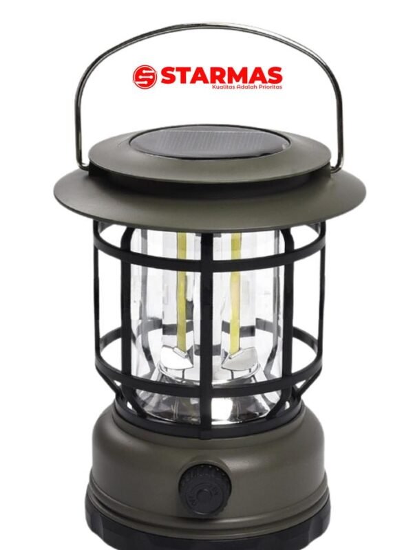 STARMAS Lampu Camping Tenaga Matahari Body Besar + Rechargable + Charger Handphone USB-C Retro 3 COB Cahaya Putih Starmas - Gambar 3