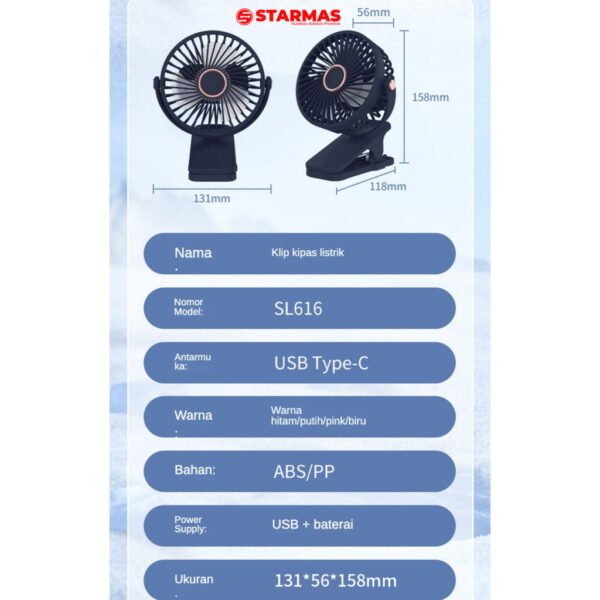 STARMAS Klip Desktop 2-in-1 USB Kipas Kecil Isi Ulang Kipas Angin Berputar Mini Portabel Siswa Kantor - Gambar 3