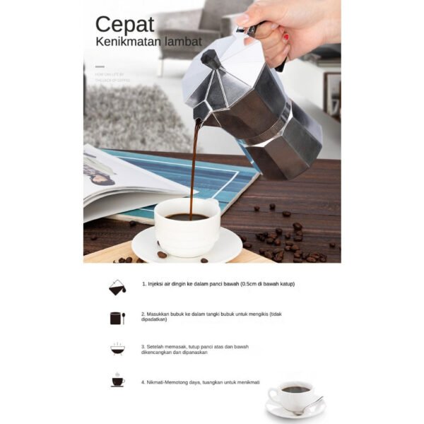 STARMAS LITE MOKA POT 2 / 3 / 6/ 9/ 12 CUPS COFFEE ESPRESSO MAKER 100 ML 150ML 300ML 450ML 600ML  ALUMINIUM - Gambar 4