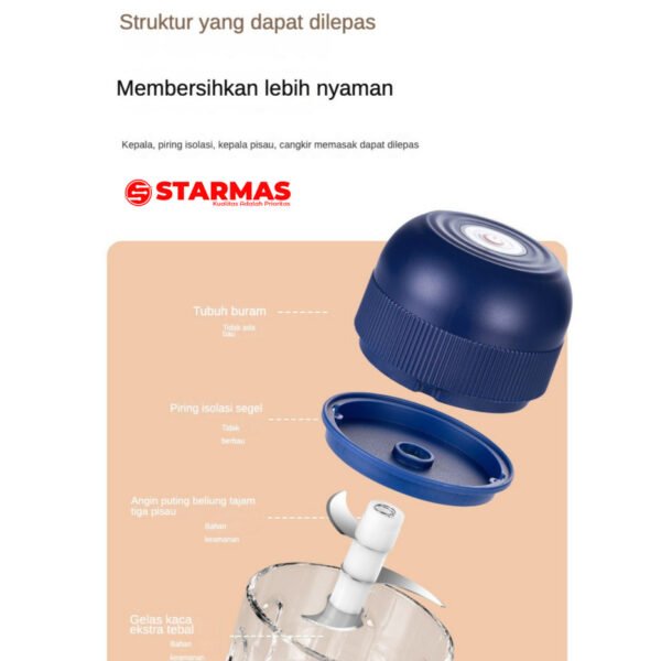 STARMAS Kaca Mini Chopper Blender Portable 3 pisau 260 ml Bumbu kapsul Alat 304 stainless steel Penggiling daging mpasi bayi Food - Gambar 2