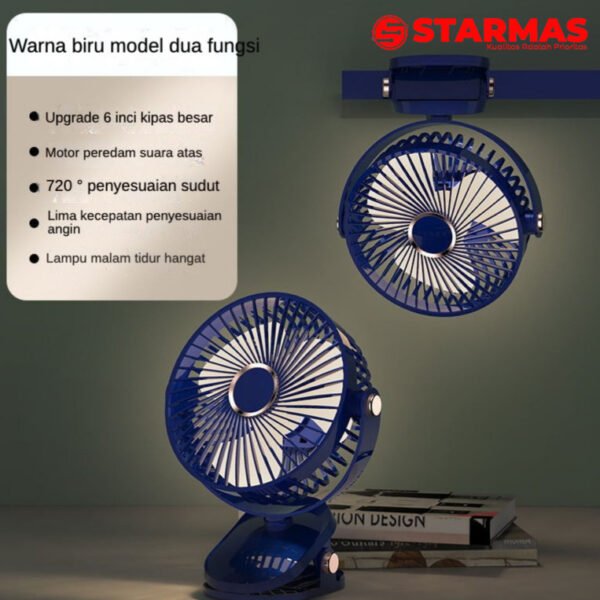 STARMAS Klip Desktop 2-in-1 USB Kipas Kecil Isi Ulang Kipas Angin Berputar Mini dengan Lampu Malam Senyap Portabel Siswa Kantor - Gambar 5