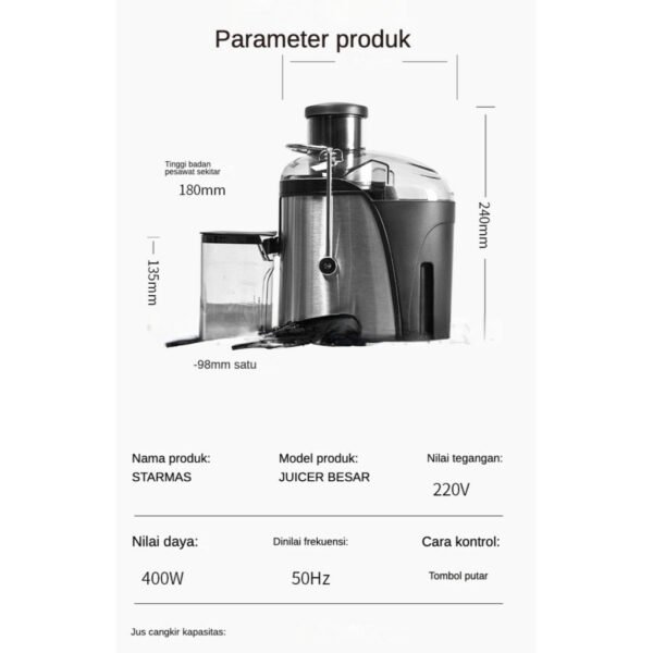 STARMAS Juicer Portable Tanpa Ampas Portable Blender Juicer Extractor 800W-Slow Juicer 99% Fresh Fruit-350ml - Gambar 3