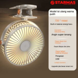 STARMAS Klip Desktop 2-in-1 USB Kipas Kecil Isi Ulang Kipas Angin Berputar Mini dengan Lampu Malam Senyap Portabel Siswa Kantor