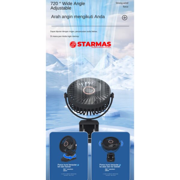 STARMAS Klip Desktop 2-in-1 USB Kipas Kecil Isi Ulang Kipas Angin Berputar Mini Portabel Siswa Kantor - Gambar 2