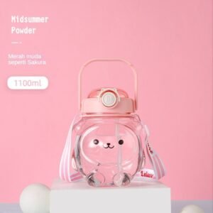 Botol Air Minum Anak Sedotan Tali BPA Free Motif Japan Bear 1100 ML - Merah Muda