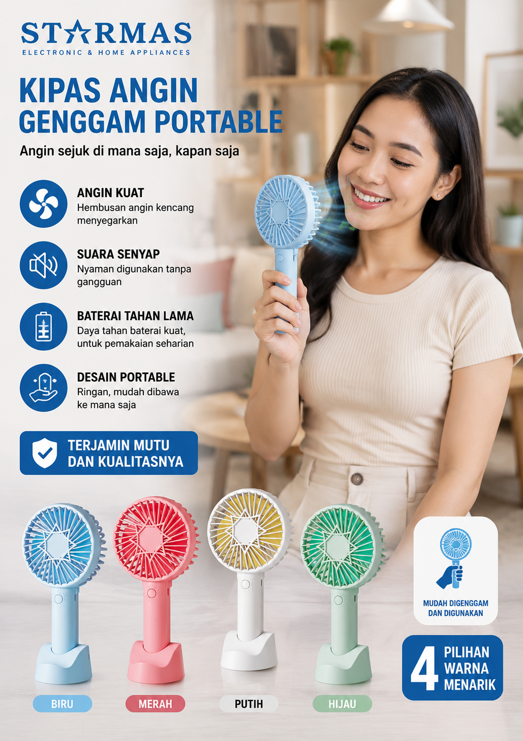 STARMAS Kipas Angin Genggam Dengan Tempat Handphone Serbaguna Starmas