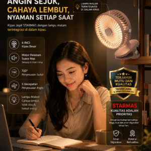 STARMAS Klip Desktop 2-in-1 USB Kipas Kecil Isi Ulang Kipas Angin Berputar Mini dengan Lampu Malam Senyap Portabel Siswa Kantor