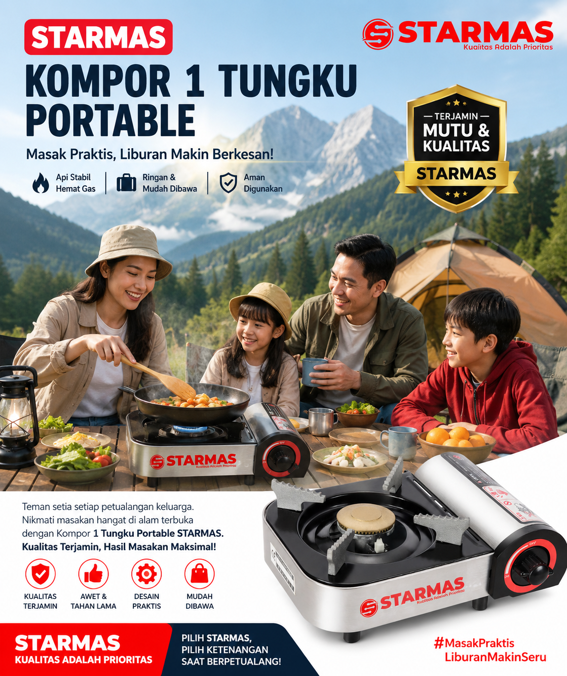 STARMAS Kompor Gas Piknik 1 Tungku GS-188 Portabel Travel Portable Camping