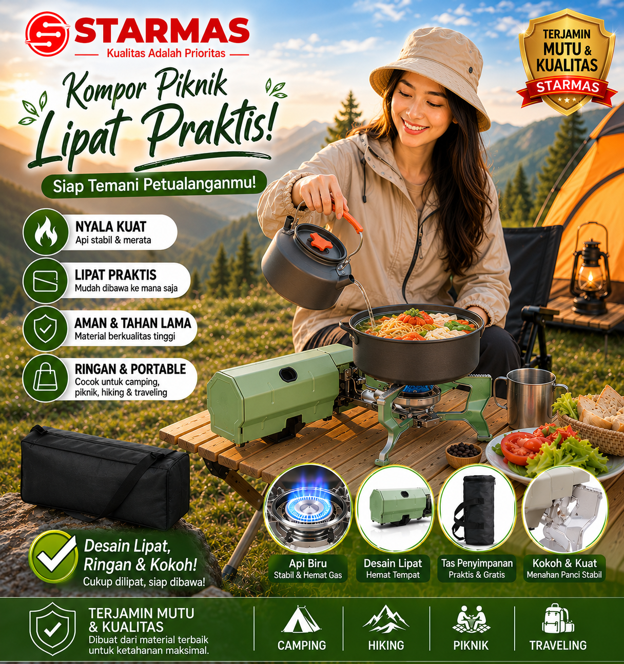 STARMAS Kompor Lipat Portable Untuk Traveling Hiking Mudah Dilipat Mini