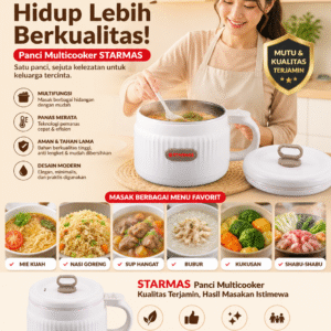 STARMAS Electric Cooking Pot Multifungsi Low Watt Panci Listrik Anak Kos Portable 1,6L Satu Alat Banyak Fungsi Lapisan Keramik Anti Lengket Kabel