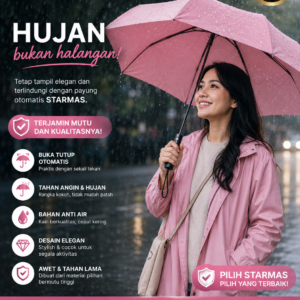 STARMAS Payung Lipat Otomatis Anti UV Warna Warni Polos Bahan Efek Daun Talas 100% ORI Starmas