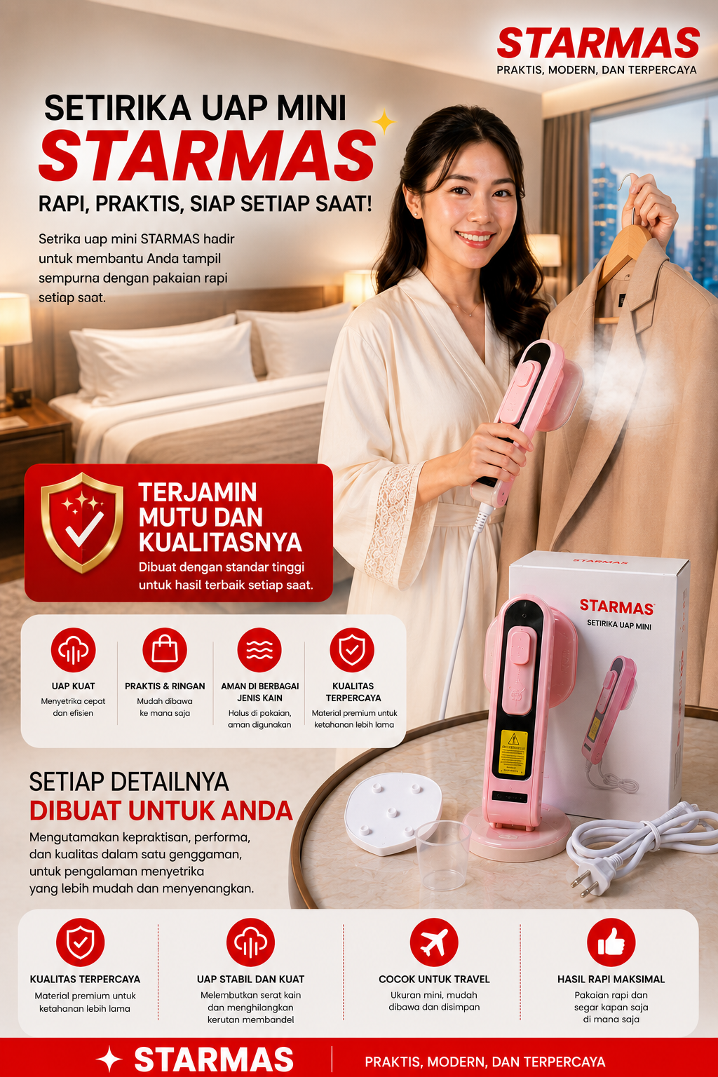 STARMAS Setrika Uap Mini Portable Iron Steam Travel Low watt New Ori STARMAS - Gambar 7