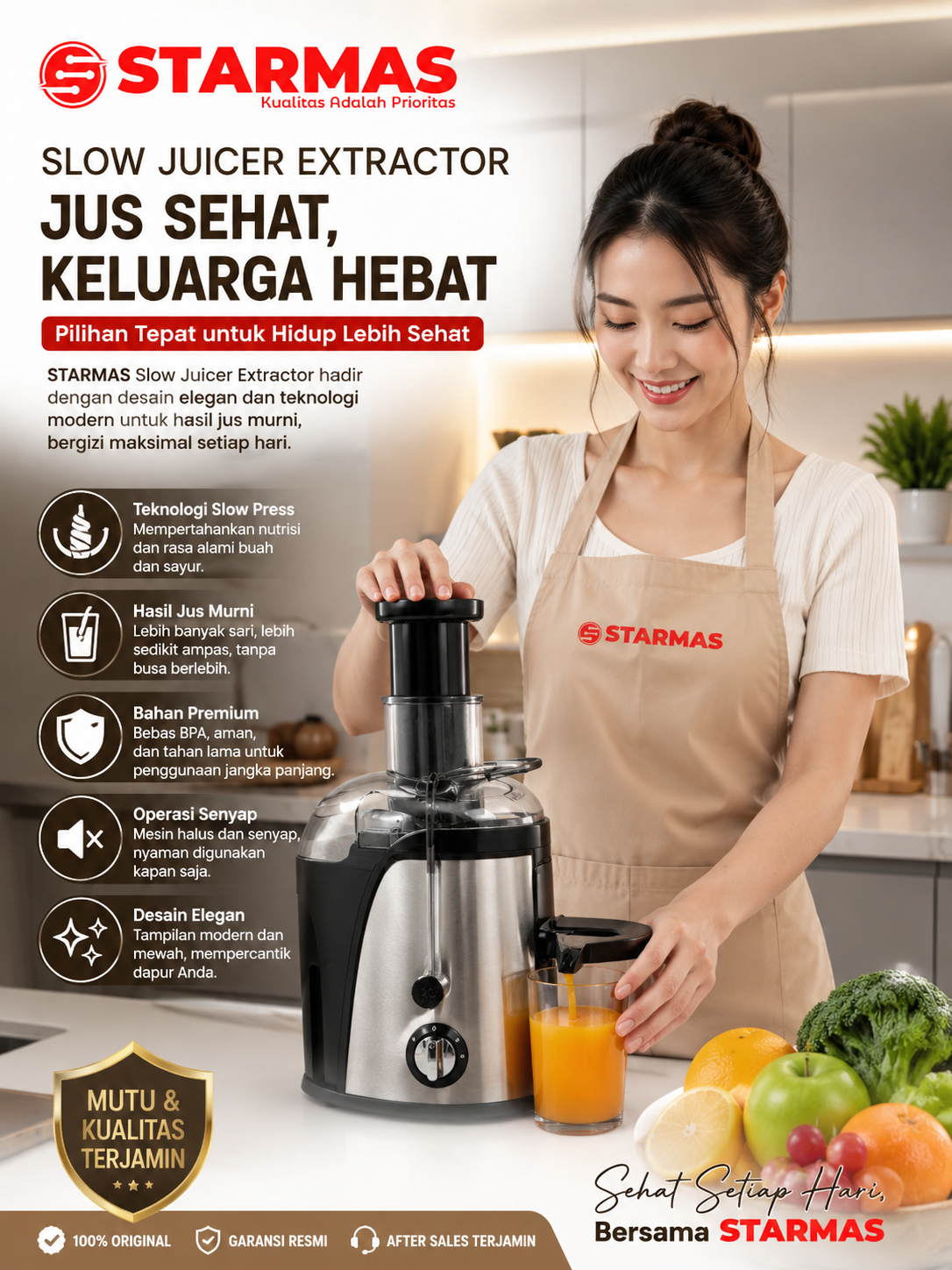 STARMAS Juicer Portable Tanpa Ampas Portable Blender Juicer Extractor 800W-Slow Juicer 99% Fresh Fruit-350ml Mesin Pisau