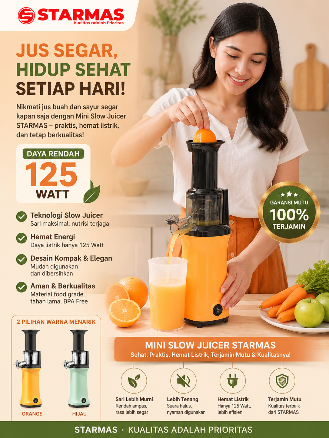 STARMAS Mini Electric Slow Juicer Low Watt SJ-898 Pemeras Buah & Sayur Starmas