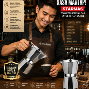 STARMAS LITE MOKA POT 2 / 3 / 6/ 9/ 12 CUPS COFFEE ESPRESSO MAKER 100 ML 150ML 300ML 450ML 600ML  ALUMINIUM
