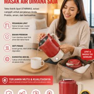 STARMAS Teko Lipat Listrik Portabel / kettle electric  800 ML travel camping foldable portable lipat portabel 304  multi fungsi (teko, hotpot, masak mie)