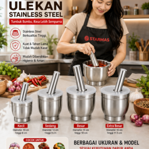 STARMAS Stainless dengan Ulekan dan Tutup Alat Dapur Digunakan untuk Tumbukan Bumbu /Obat Obatan
