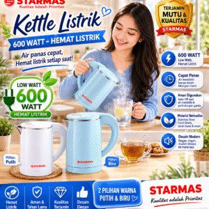 STARMAS Electric Kettle Teko Listrik 0,6 Liter 600 Watt Pemanas Air Stainless Steel Low Watt