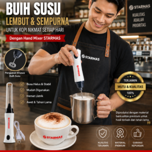 STARMAS Hand Mixer Mini Pengocok Telur Kopi Milk Frother Battery Rechargable Colokan Model Indonesia