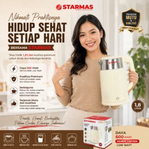 STARMAS Electric Kettle Teko Listrik 1,8 Liter 600 Watt Pemanas Air Stainless Steel Low watt