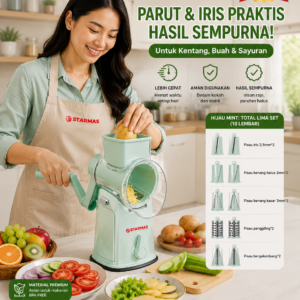 STARMAS Parutan Pengiris Pemotong Buah Sayur & Bawang Manual 5 Pisau 1 Handel Anti Slip Kualitas New Model Premium Serbaguna Alat Dapur Multifungsi Kitchenware Sayuran Peralatan Plastik ABS