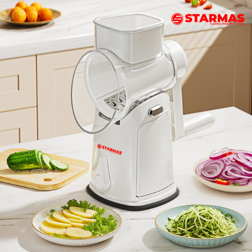 STARMAS Parutan Pengiris Pemotong Buah Sayur & Bawang Manual 5 Pisau 1 Handel Anti Slip Kualitas New Model Premium Serbaguna Alat Dapur Multifungsi Kitchenware Sayuran Peralatan Plastik ABS