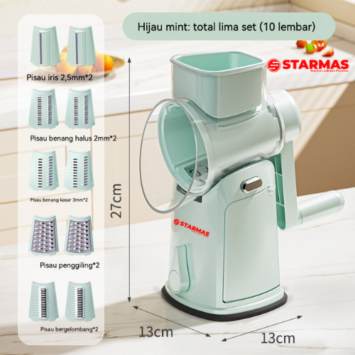 STARMAS Parutan Pengiris Pemotong Buah Sayur & Bawang Manual 5 Pisau 1 Handel Anti Slip Kualitas New Model Premium Serbaguna Alat Dapur Multifungsi Kitchenware Sayuran Peralatan Plastik ABS - Gambar 4