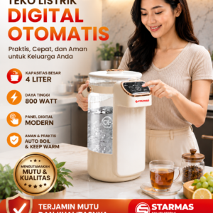 STARMAS Smart Electric Kettle/ Teko Listrik Kaca Multifungsi Kapasitas 4 L Daya 800 Watt Low Watt Pembuat Kopi dan Formula Susu Bayi