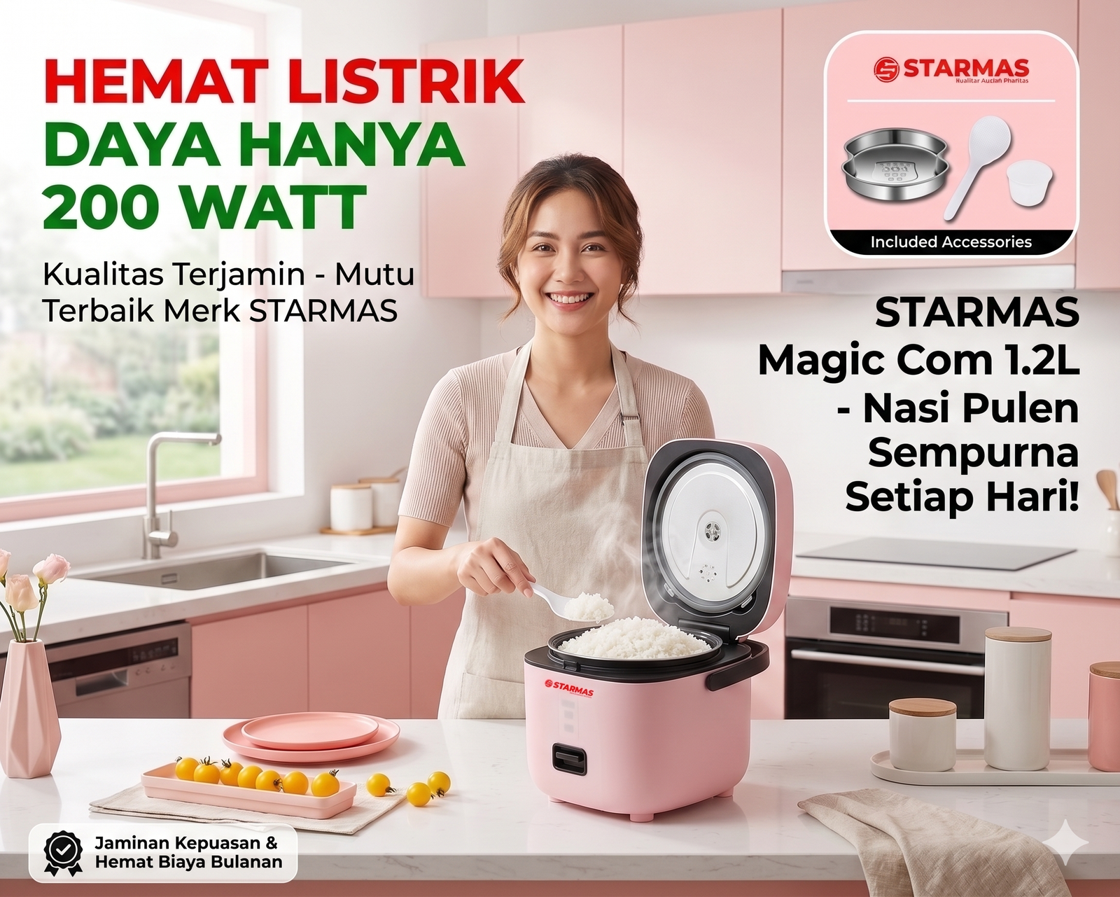 STARMAS Magic Com 1,2 Liter 200 Watt Hemat Energi Penanak Nasi Multifungsi Rice Cooker Low Watt Anti Lengket Terjamin Mutu & Kualitasnya - Gambar 10