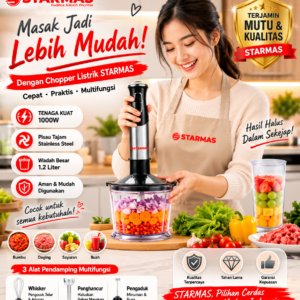STARMAS Chopper Listrik 5 in 1 – Stepless Speed, Full Copper Motor, Stainless Steel Housing & Blade, Multifungsi Penggiling Daging & Bumbu