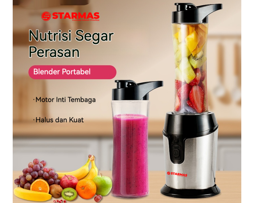 STARMAS Blender SB 588 Ready To Go Personal Blender 2 Botol Plastik Tritan lebih awet dan tahan pecah - Gambar 6