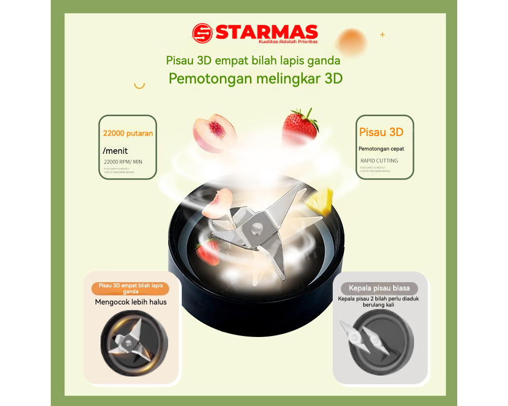 STARMAS Blender SB 588 Ready To Go Personal Blender 2 Botol Plastik Tritan lebih awet dan tahan pecah - Gambar 7