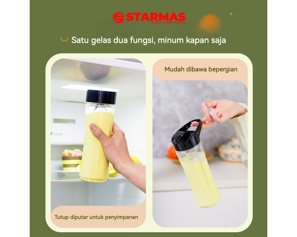 STARMAS Blender SB 588 Ready To Go Personal Blender 2 Botol Plastik Tritan lebih awet dan tahan pecah - Gambar 8
