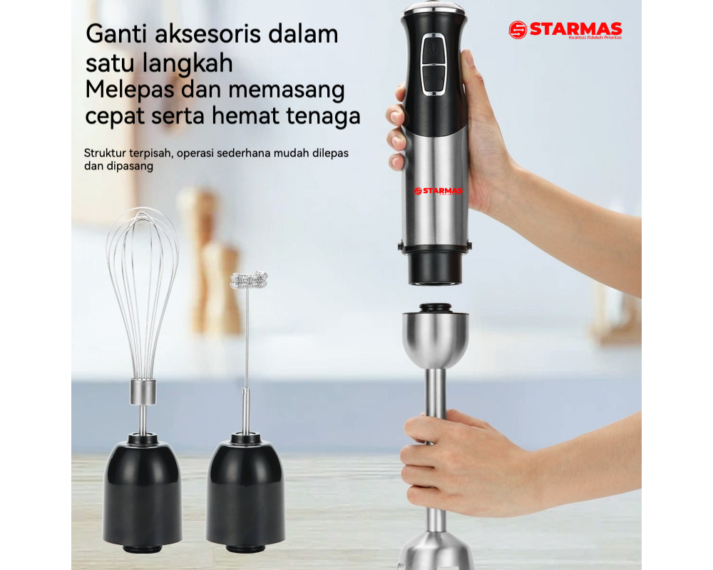 STARMAS Chopper Listrik 5 in 1 – Stepless Speed, Full Copper Motor, Stainless Steel Housing & Blade, Multifungsi Penggiling Daging & Bumbu - Gambar 3