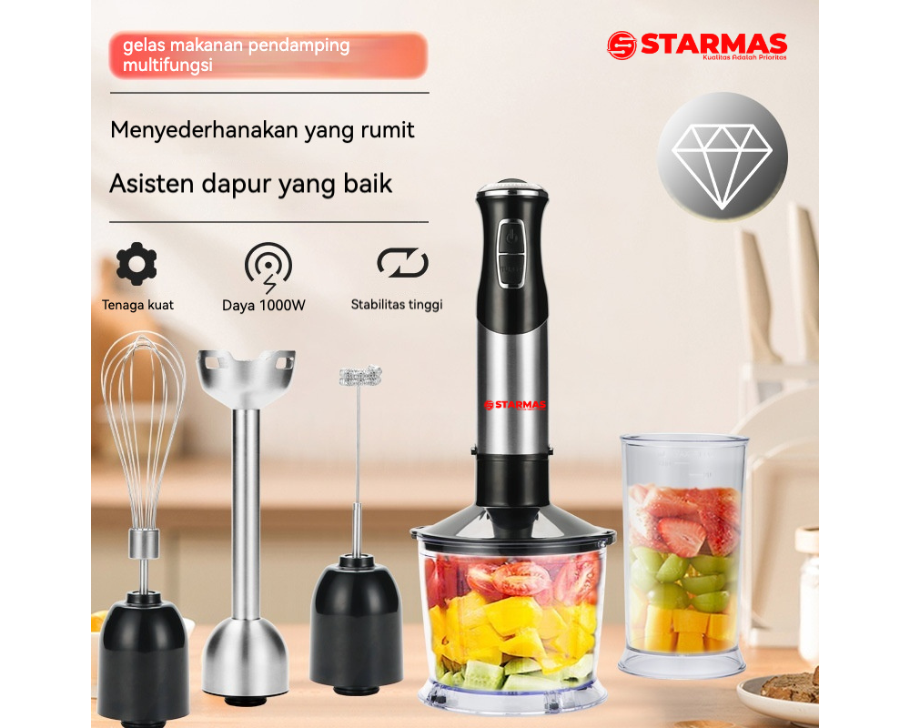 STARMAS Chopper Listrik 5 in 1 – Stepless Speed, Full Copper Motor, Stainless Steel Housing & Blade, Multifungsi Penggiling Daging & Bumbu - Gambar 4