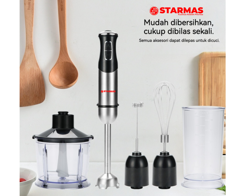 STARMAS Chopper Listrik 5 in 1 – Stepless Speed, Full Copper Motor, Stainless Steel Housing & Blade, Multifungsi Penggiling Daging & Bumbu - Gambar 6