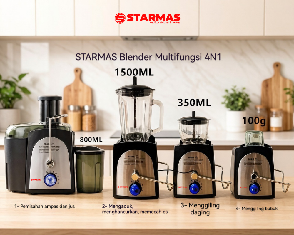 STARMAS Juice Extractor 4 in 1 Blender Chopper Besar dan Kecil Set Lengkap Bahan Gelas Kaca Serbaguna Hemat - Gambar 9