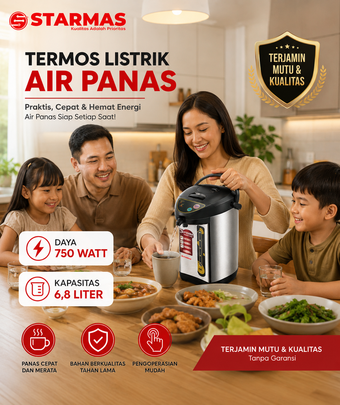 STARMAS Termos Listrik 6,8 L Termostat Komersial – Auto Mati, Thermo Pot, Reboil, Kunci Pengaman, Fast Boil, Pemanas Air Digital - Gambar 8