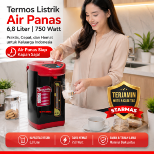 STARMAS Termos Listrik 6,8 L Termostat Komersial – Auto Mati, Thermo Pot, Reboil, Kunci Pengaman, Fast Boil, Pemanas Air Digital