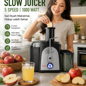 STARMAS Slow Juicer Extractor 5 Speed 1000 Watt 800 Ml Hitam Perak, Sari Buah Murni, Desain Modern