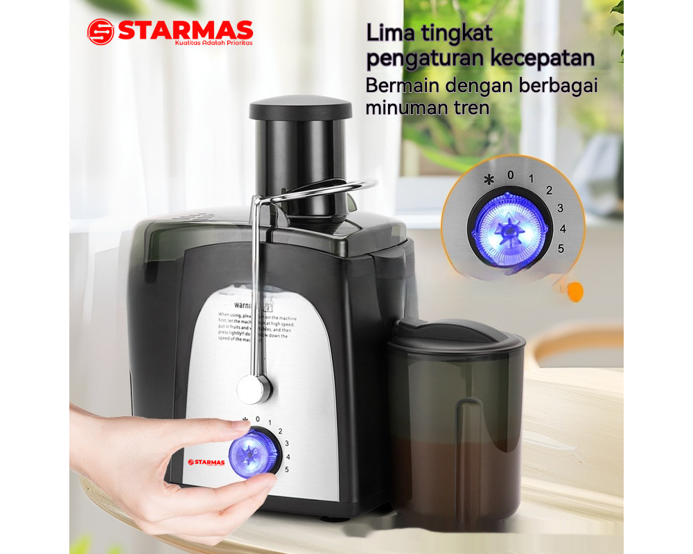 STARMAS Slow Juicer Extractor 5 Speed 1000 Watt 800 Ml Hitam Perak, Sari Buah Murni, Desain Modern - Gambar 8