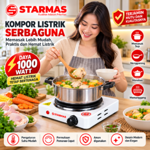 STARMAS kompor listrik Mini Hot Plate Cooking 1000 Watt Original Starmas Tungku kompor listrik